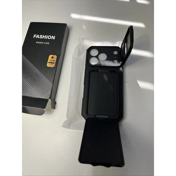 Iphone 16 Pro Case W Card Holder Kickstand Slide Camera Lens Cover 6.3" Blk - Picture 2 of 9